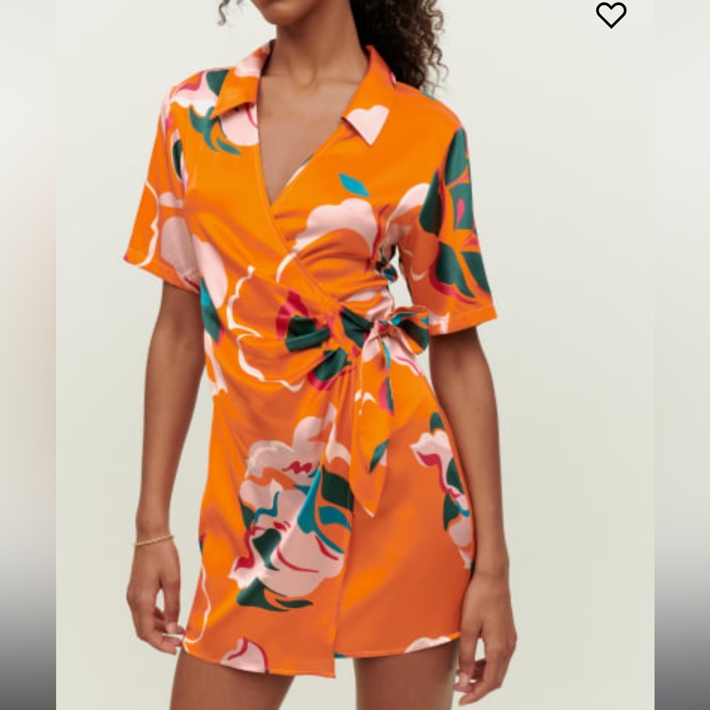 REFORMATION Luxe Electra Silk Dress M Orange Wrap Kimono Sustainable Fashion